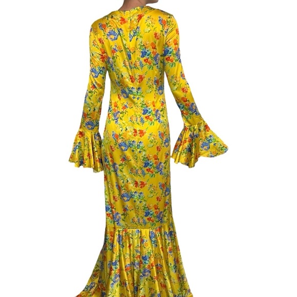 Caroline Constas Long Formal Gown Trumpet Silk Floral Boho Flare Size Large - Picture 3 of 8